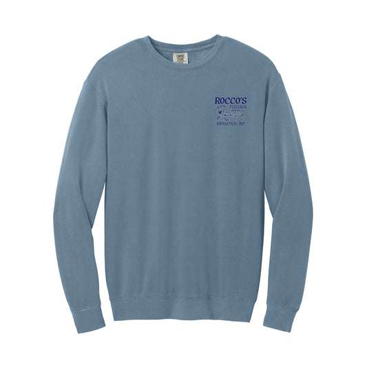 Rocco's Enbroidered Comfort Colors Crewneck Sweatshirt (Blue)